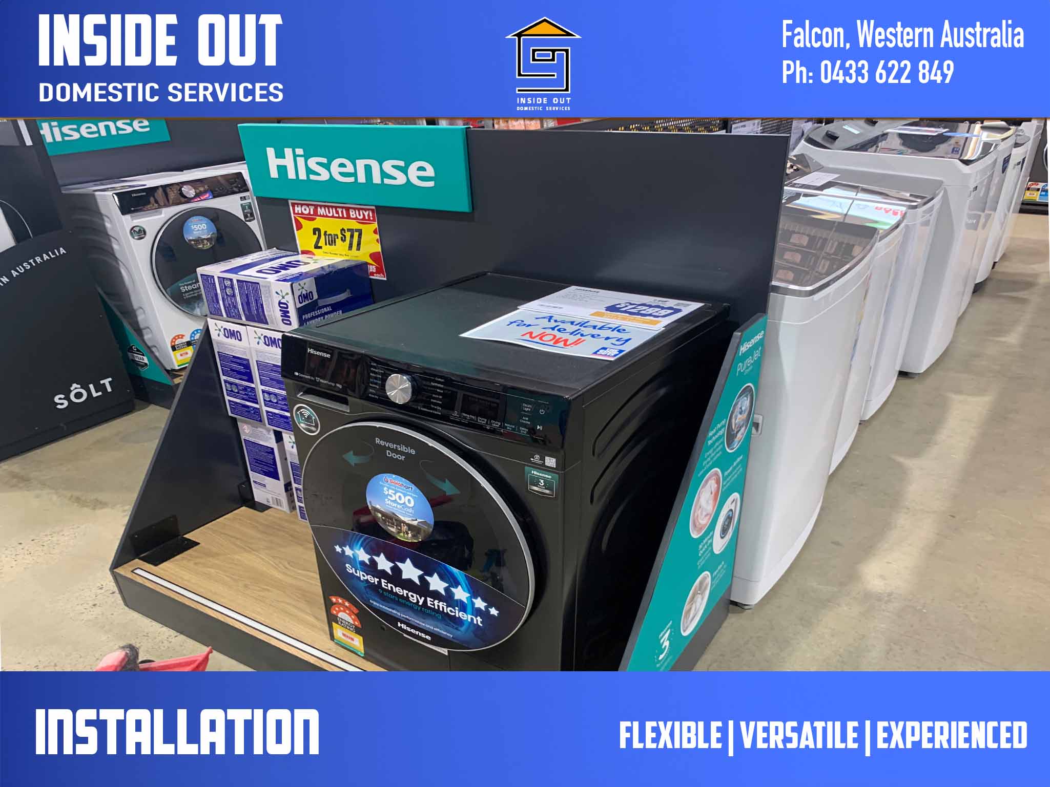 Inside Out Handyman Services, Falcon handyman installs a Hisense Clothes Dryer display at The Good Guys Mandurah