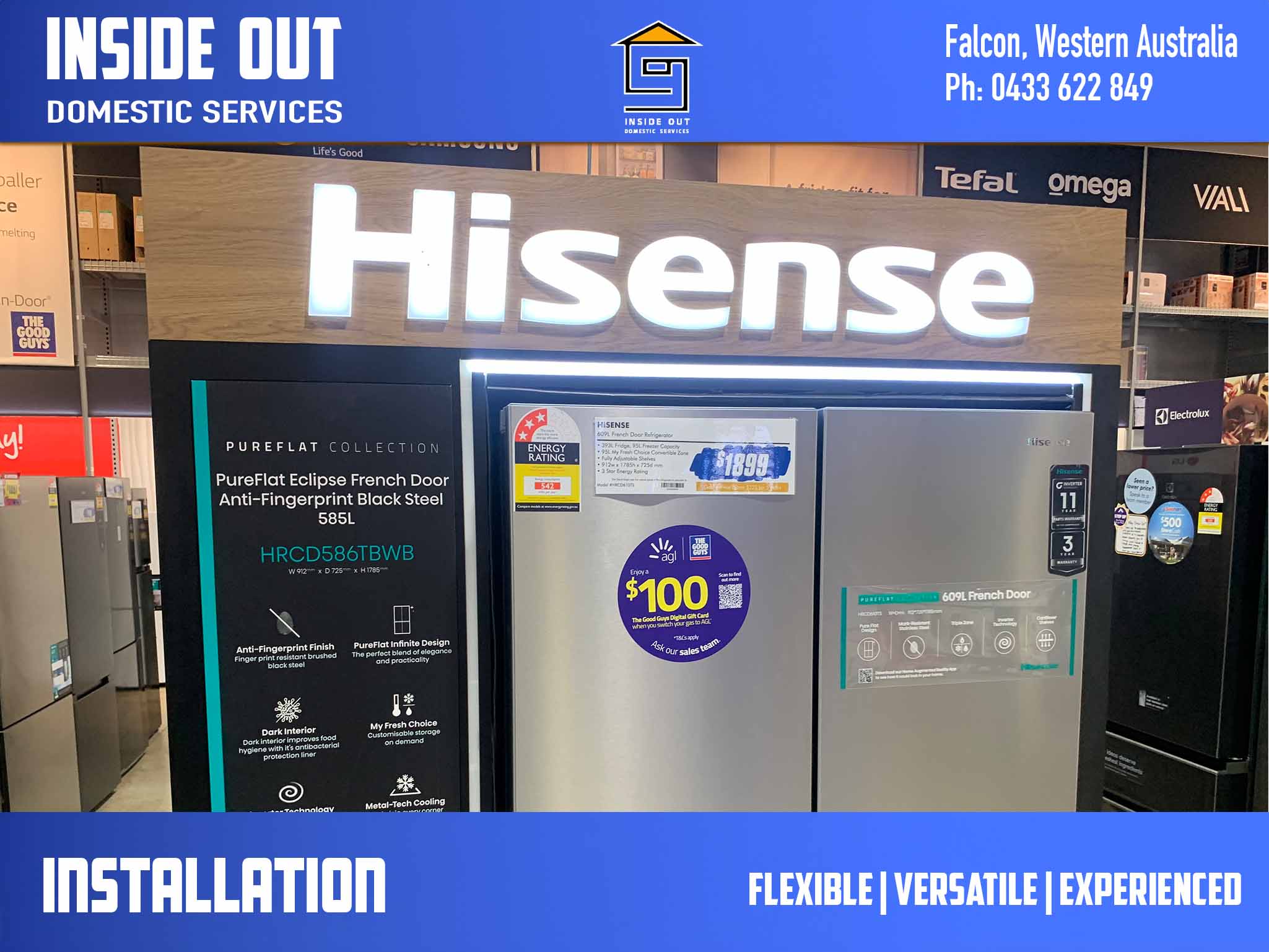 Inside Out Handyman Services, Falcon handyman installs a Hisense Fridge display at The Good Guys Mandurah